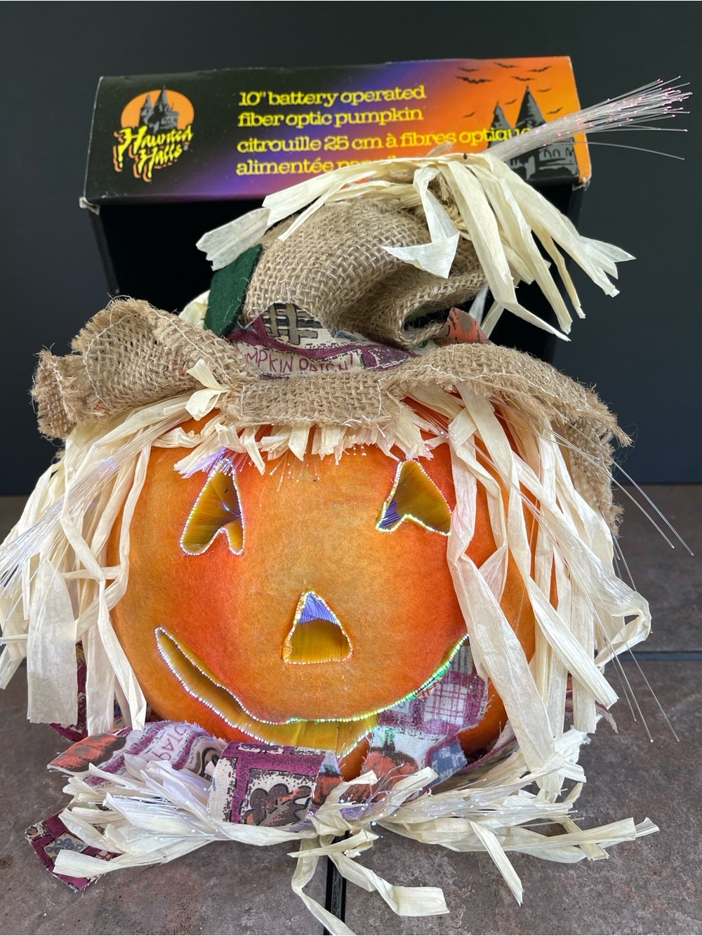 Orange Fiber Optic Jack-O'-Lantern Scarecrow Pumpkin vintage Haunted Halls